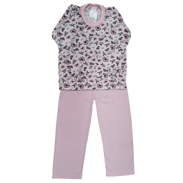 0350 Pijama Comprido Rosa com Coração Preto 4